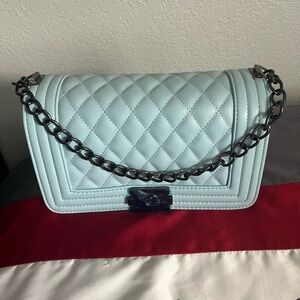 Blue Quilted NWOT Crossbody Bag with Chain Strap